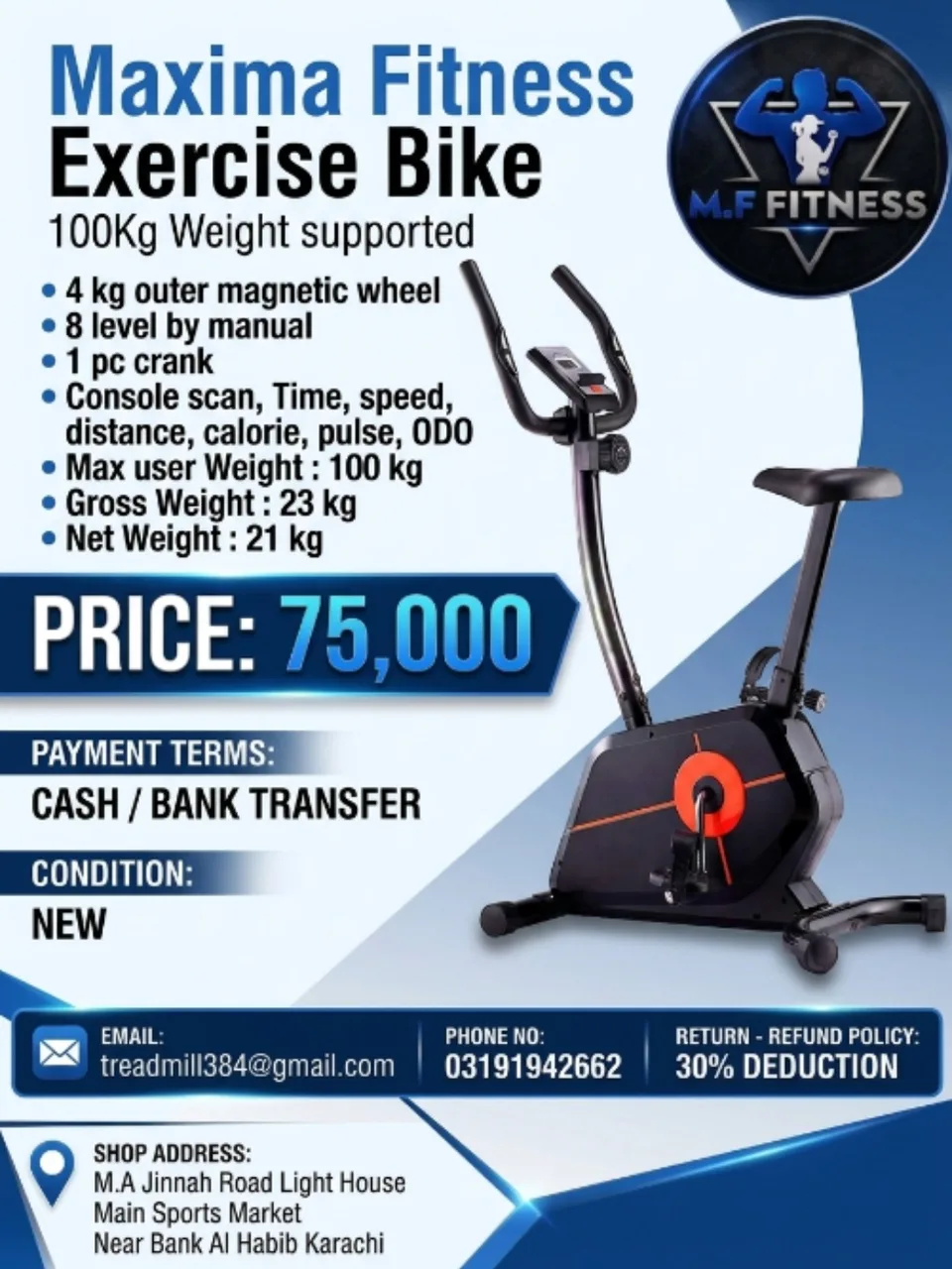 Maxima Fitness Exercise Bike (100Kg Weight supported)