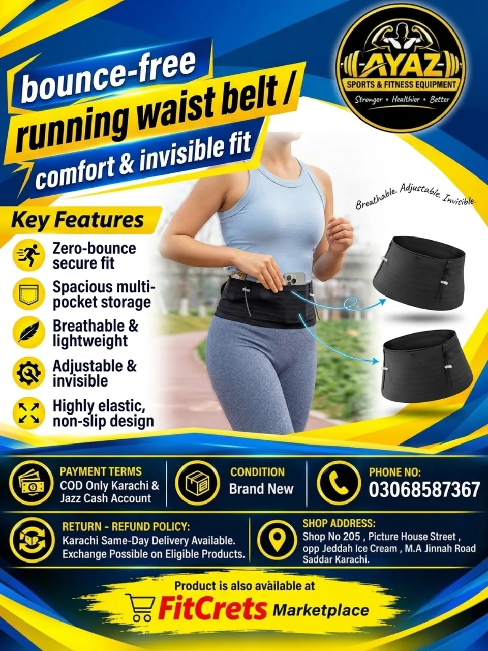 Bounce-Free Running Waist Belt / Comfort & Invisible Fit — photo 1