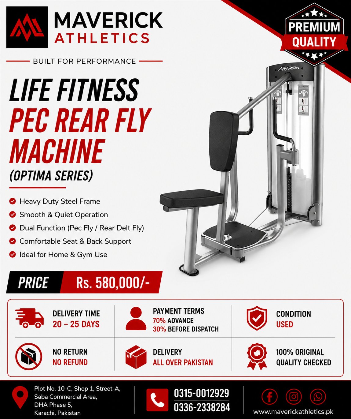Life Fitness Pec Rear Fly Machine (Optima Series) – Used
