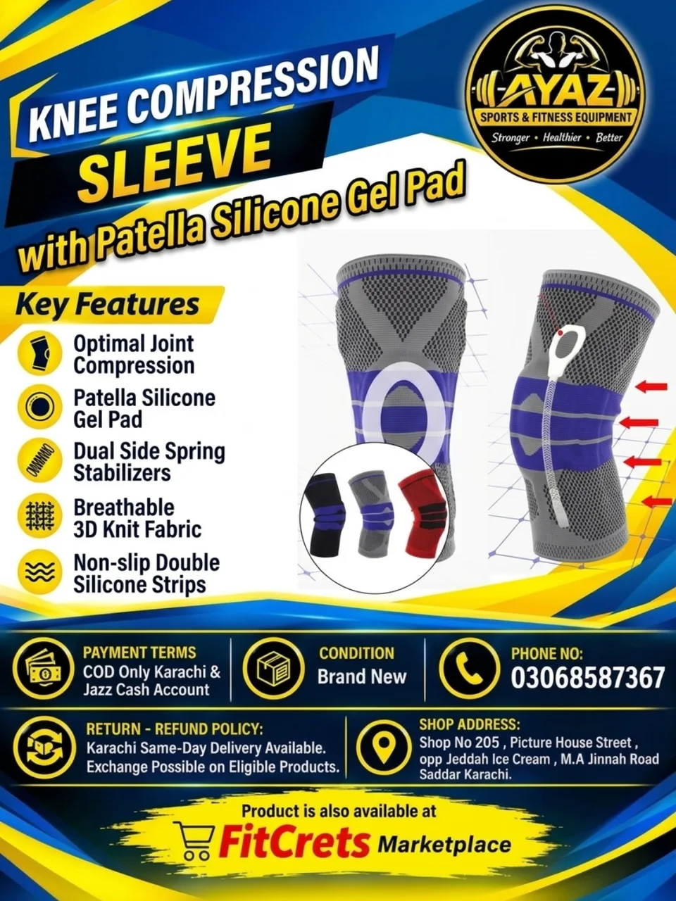Knee Compression Sleeve with Patella Silicone Gel Pad & Side Stabilizers — photo 1