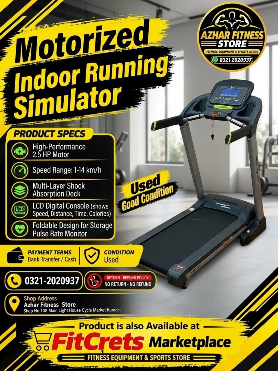 Motorized Indoor Running Simulator / High-Performance Home Treadmill (Used / Good Condition)