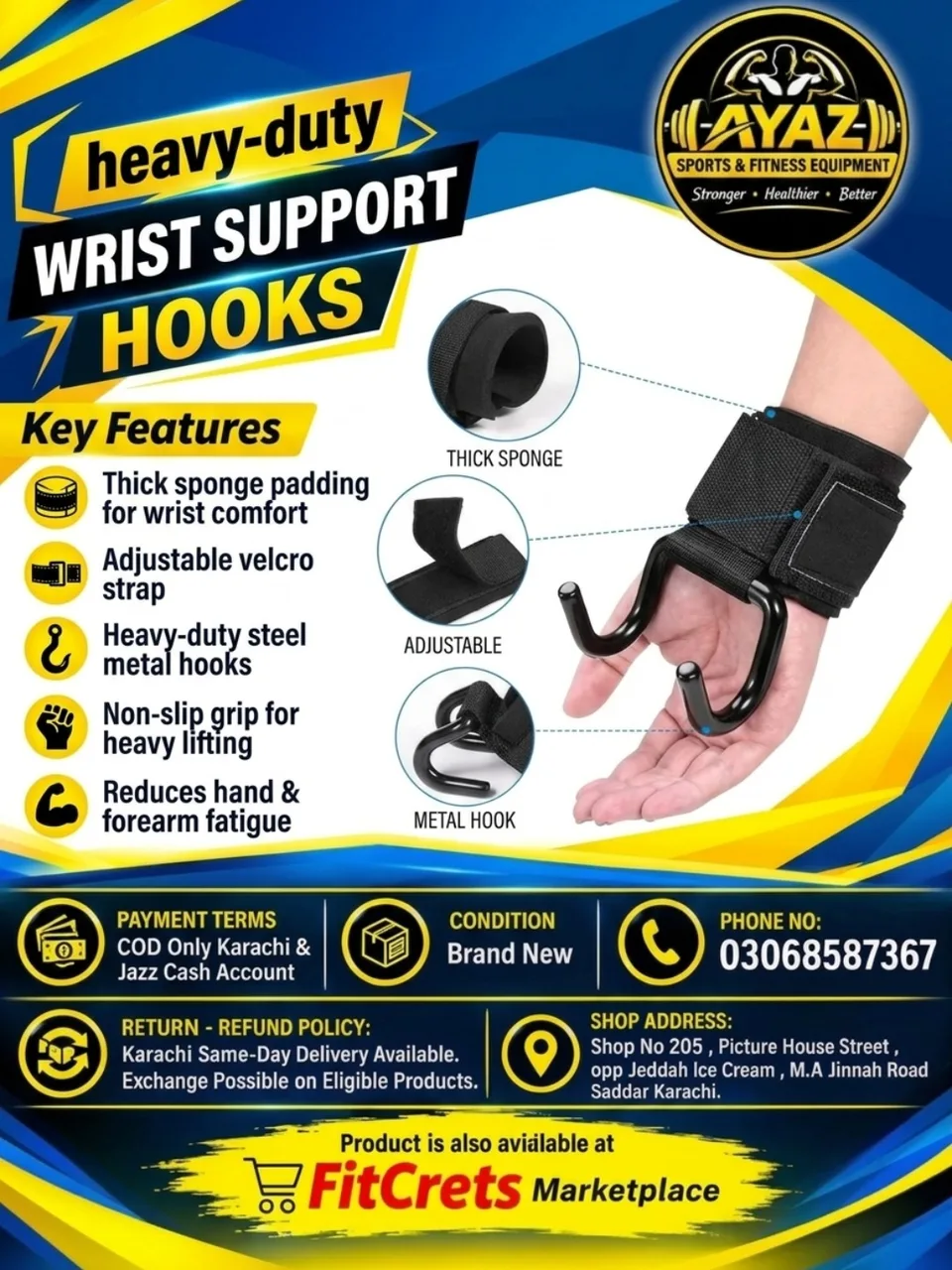 Heavy-Duty Wrist Support Gym Lifting Hooks — photo 1