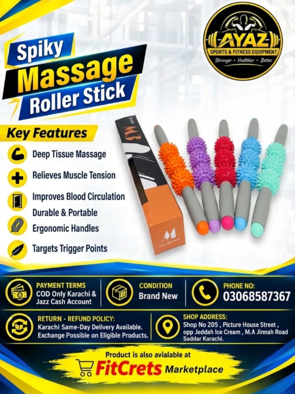 Spiky Muscle Massage Roller Stick for Deep Tissue Trigger Point Therapy