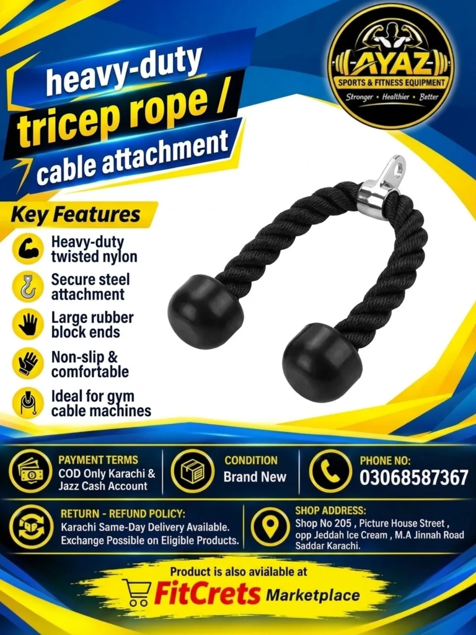 Heavy-Duty Tricep Rope / Cable Attachment — photo 1