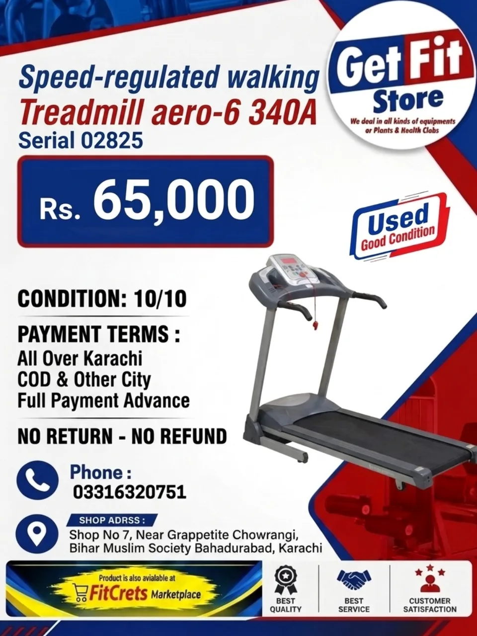 Speed-regulated walking Treadmill aero-6 340A (Serial 02825) — photo 1