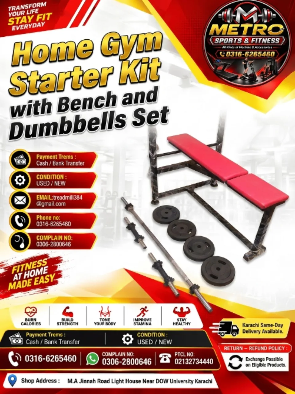 Home Gym Starter Kit with Bench and Dumbbells Set