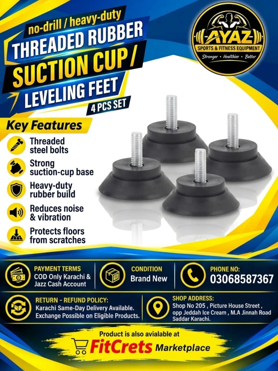 Threaded Rubber Suction Cup / Leveling Feet (4 Pcs Set) — photo 1