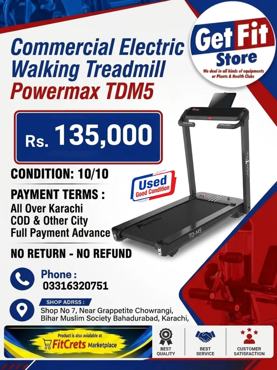 Power max TDM5 Commercial Electric Walking Treadmill