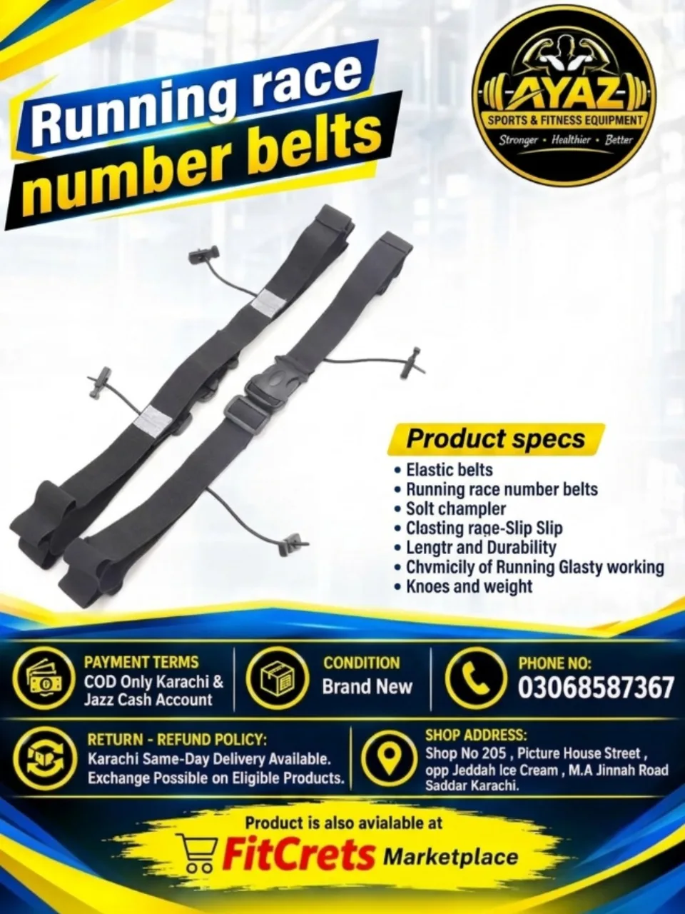 Adjustable Elastic Running Race Number Bib Belt with Gel Loops