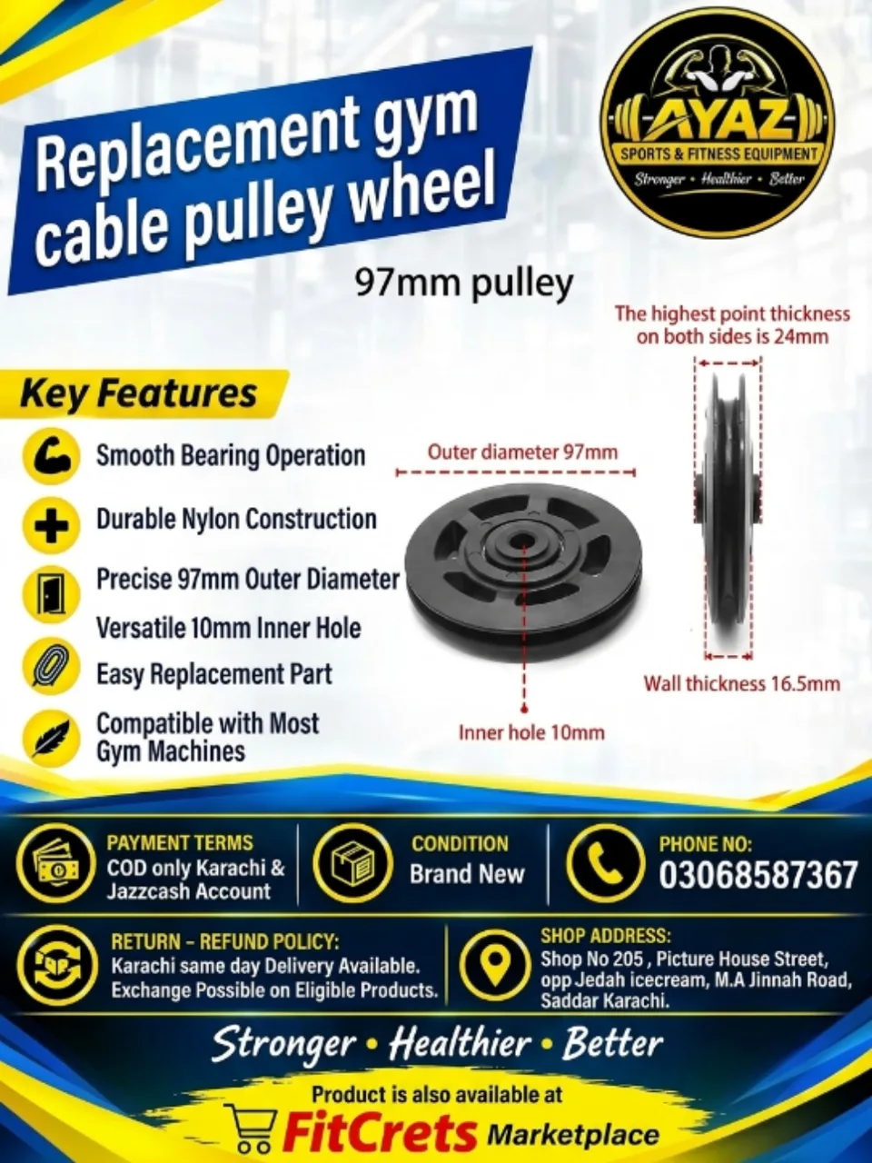 97mm Replacement Gym Cable Pulley Wheel