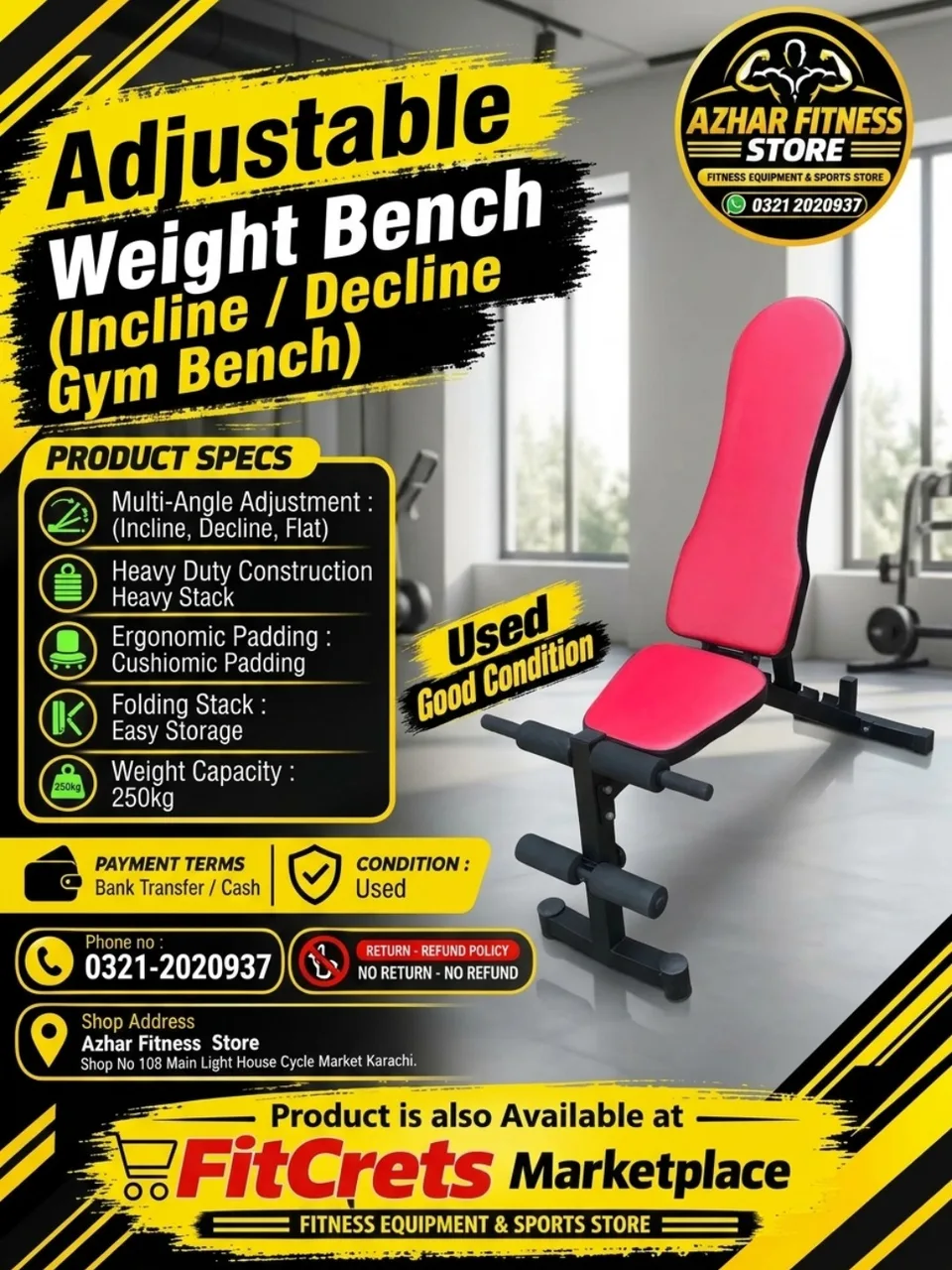 Multi-Angle Heavy-Duty Adjustable Gym Bench