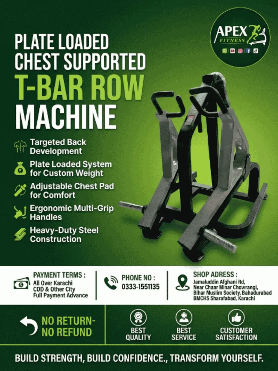 Plate Loaded Chest Supported T-Bar Row Machine.