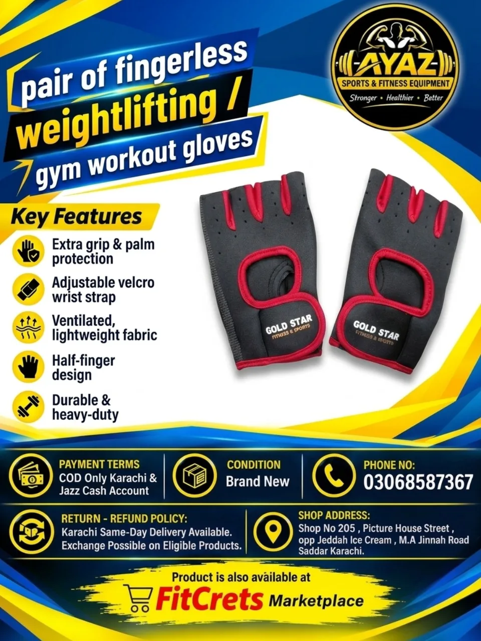 Pair of Fingerless Weightlifting & Gym Workout Gloves — photo 1