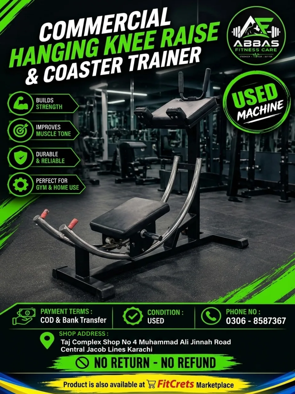 Commercial Hanging Knee Raise & Coaster Trainer