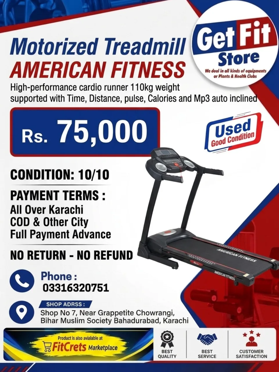 AMERICAN FITNESS Motorized Treadmill (High-Performance Cardio Runner) — photo 1