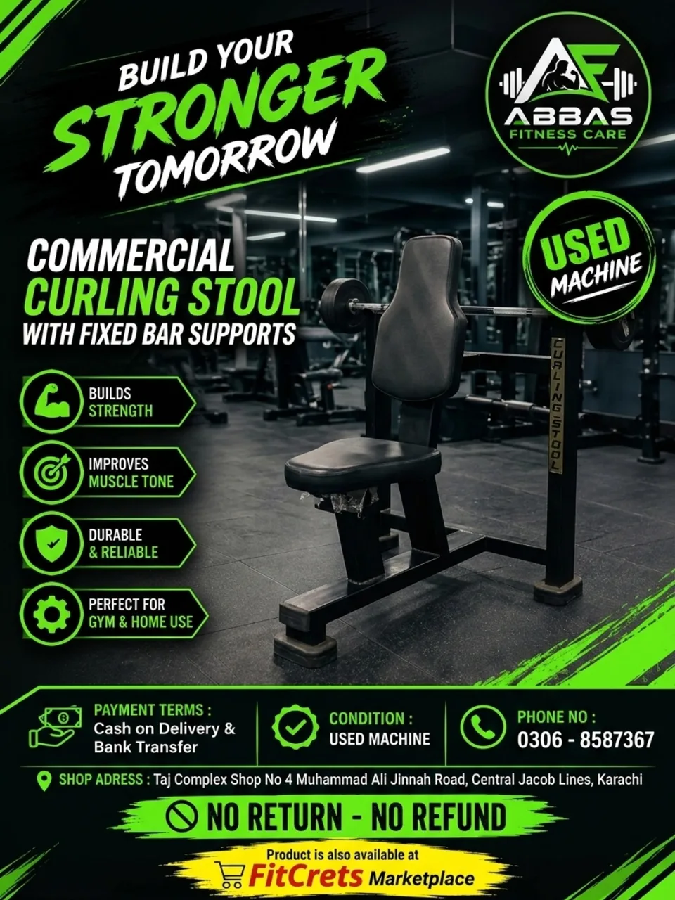 Commercial Curling Stool with Fixed Bar Supports