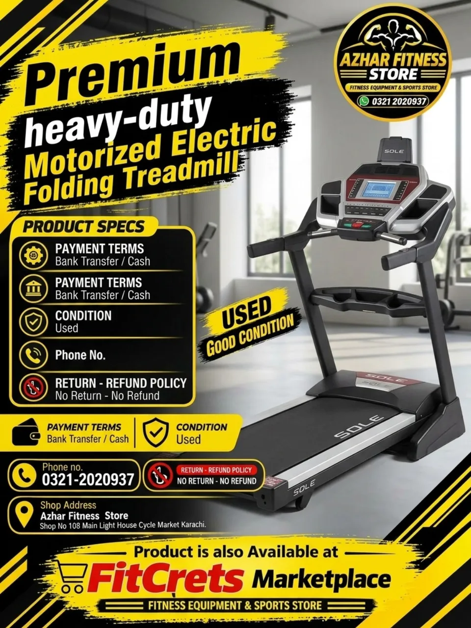 Sole Premium Heavy-Duty Motorized Electric Folding Treadmill (Used / Good Condition)