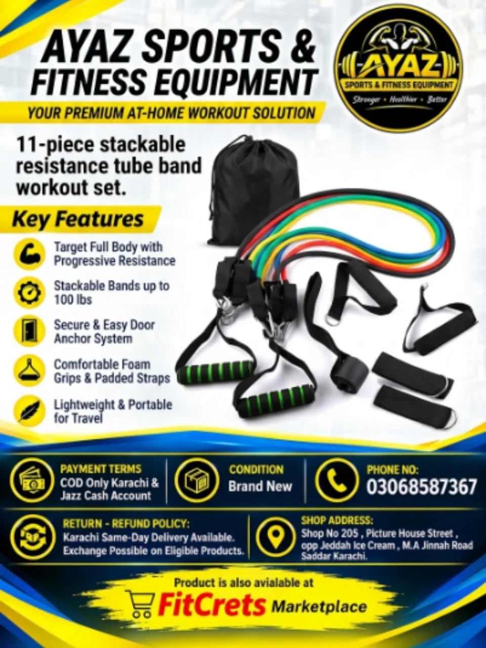 11-Piece Stackable Resistance Tube Band Workout Set  — photo 1