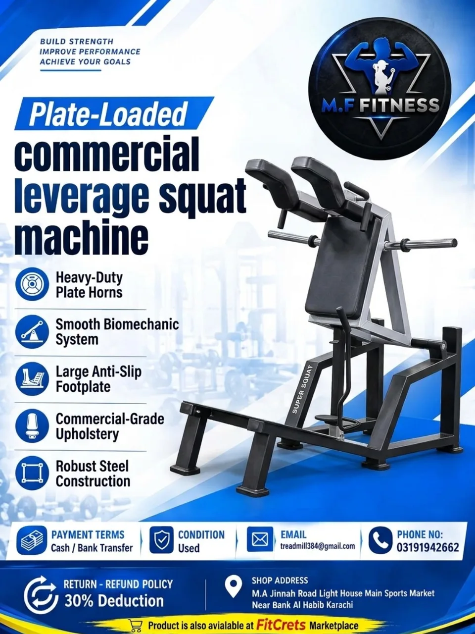Plate-Loaded Commercial Leverage Squat Machine