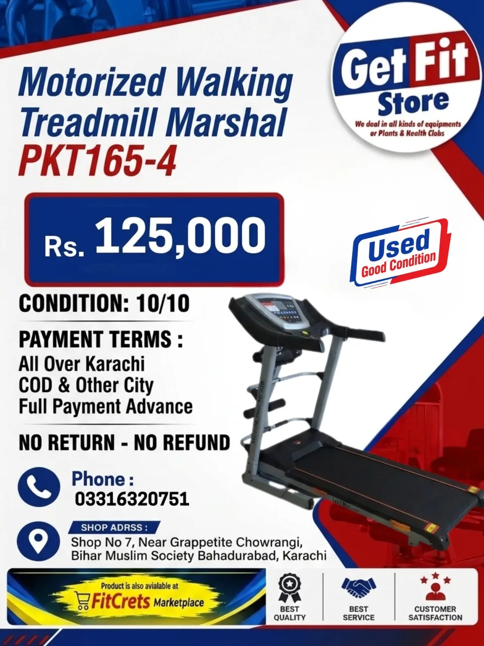 Motorized Walking Treadmill Marshal PKT165-4