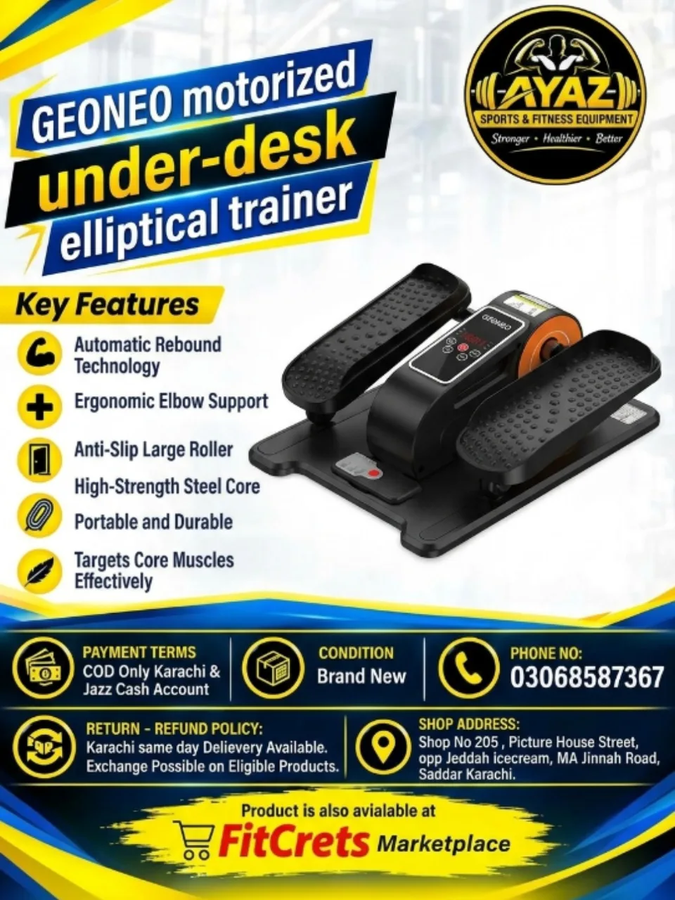 GEONEO Motorized Under-Desk Elliptical Trainer