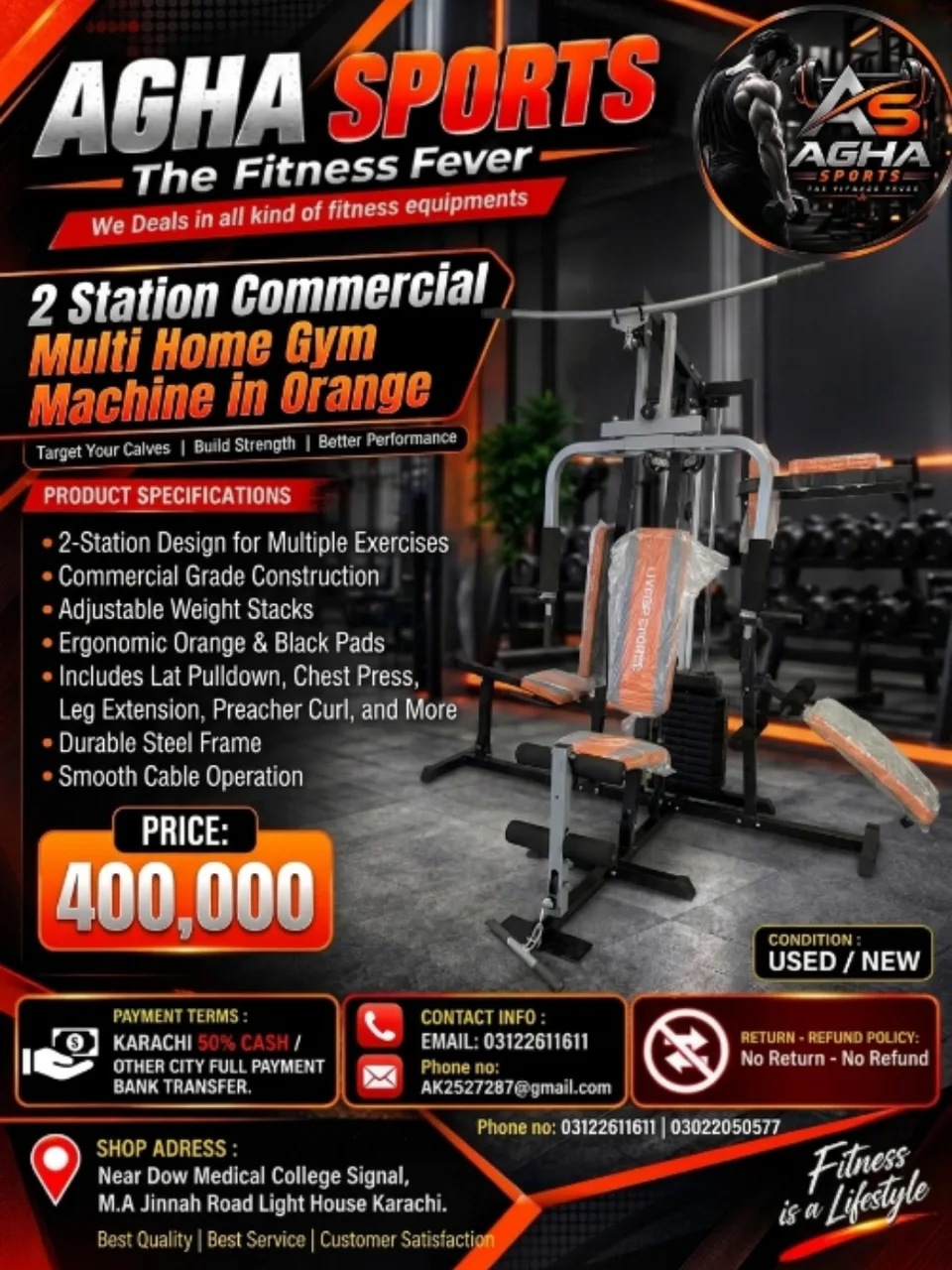 2 Station Commercial Multi Home Gym Machine in Orange