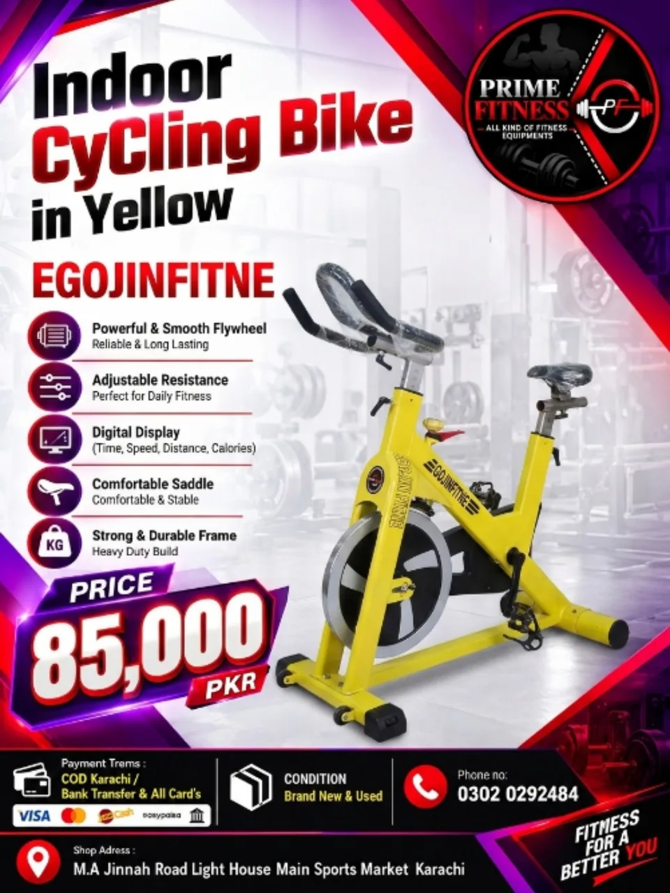Egojin Fitness Indoor Cycling Bike in Yellow