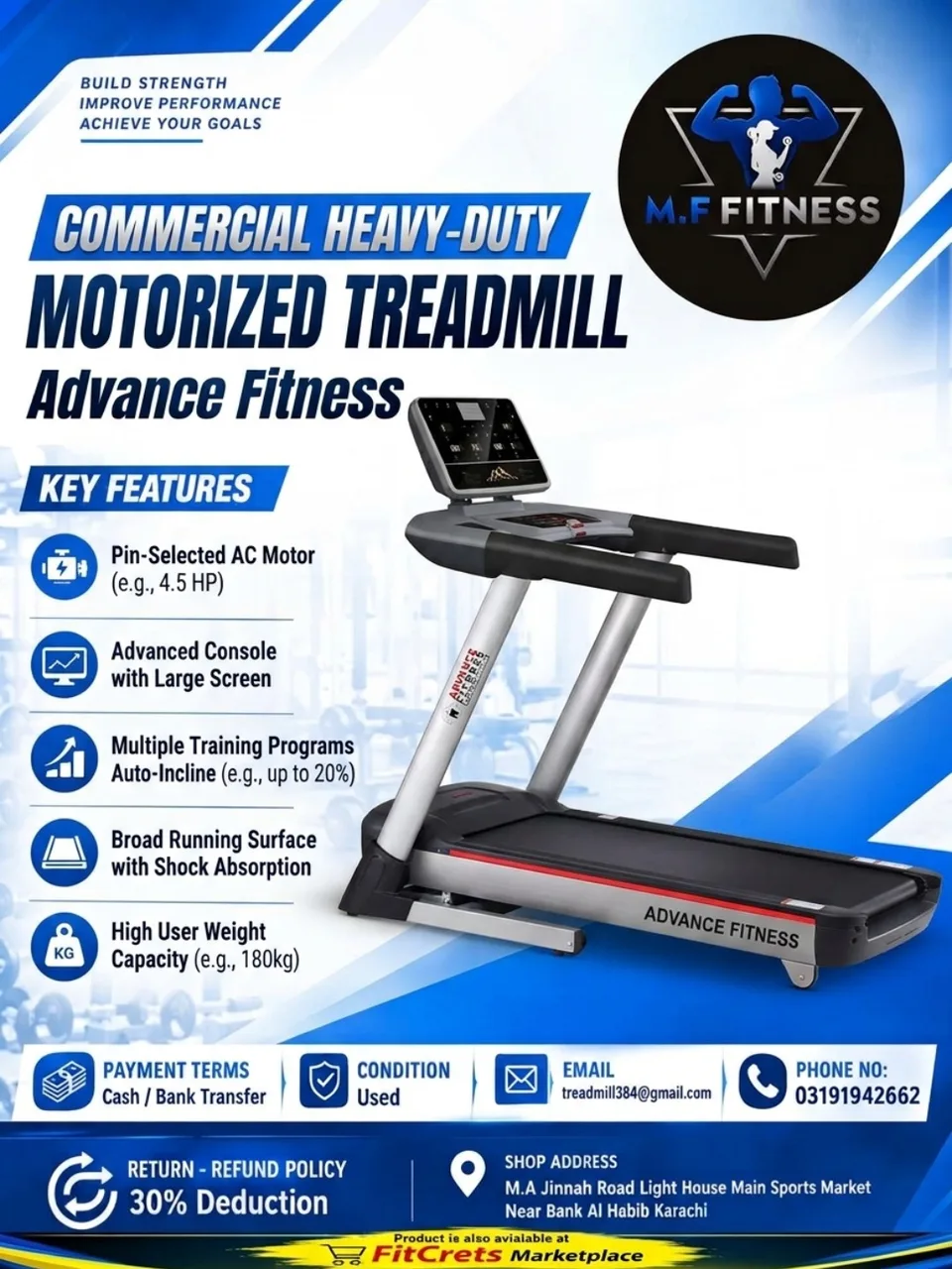 Commercial Heavy-Duty Motorized Treadmill - Advance Fitness