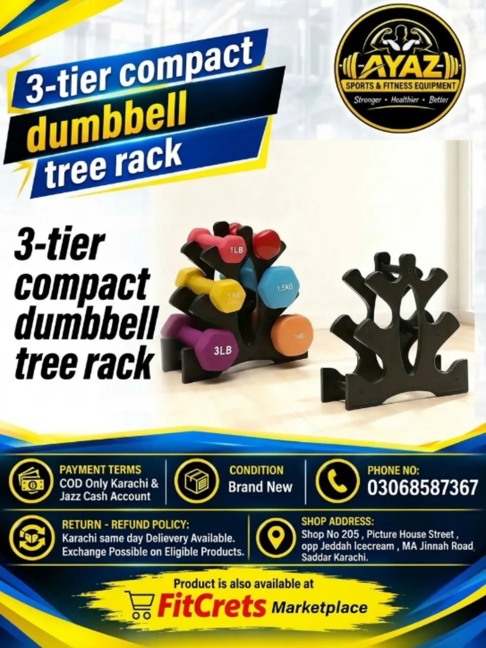  3-Tier Compact Dumbbell Tree Rack — photo 1