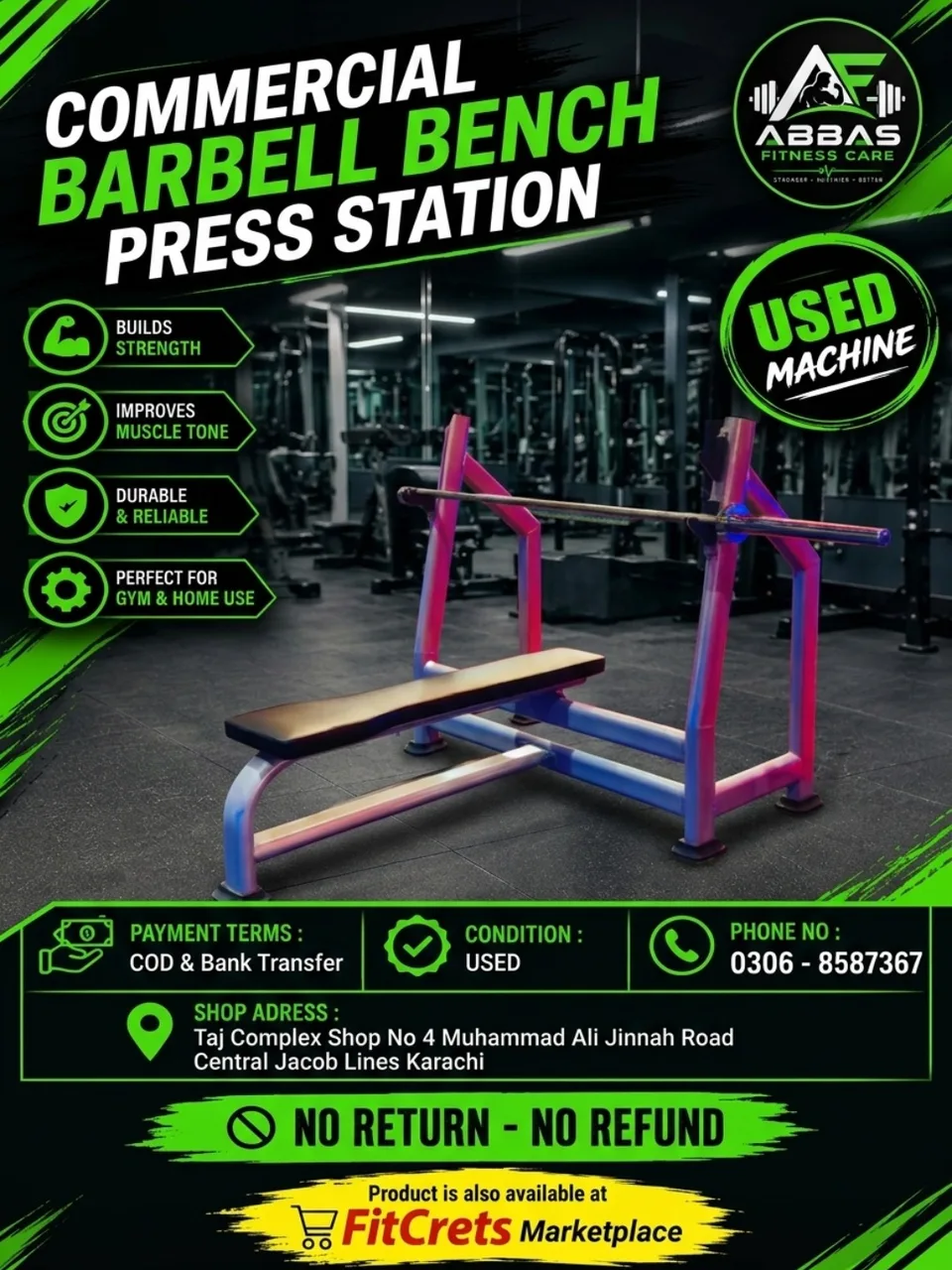 Commercial Barbell Bench Press Station — photo 1