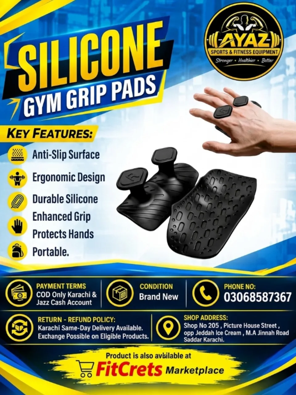 Anti-Slip Silicone Gym Grip Pads with Ergonomic Finger Loops (Pair) — photo 1