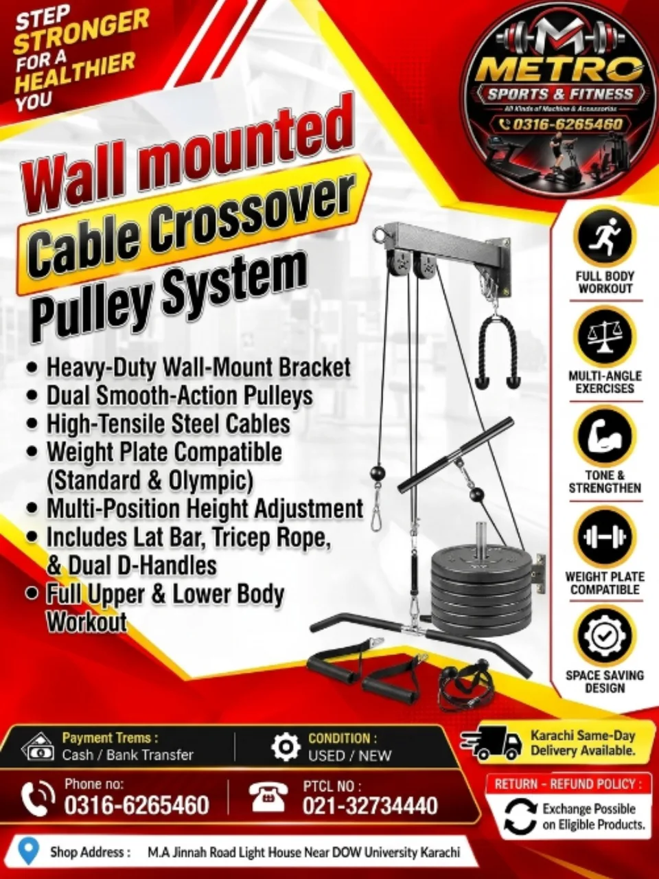 Wall mounted Cable Crossover Pulley System
