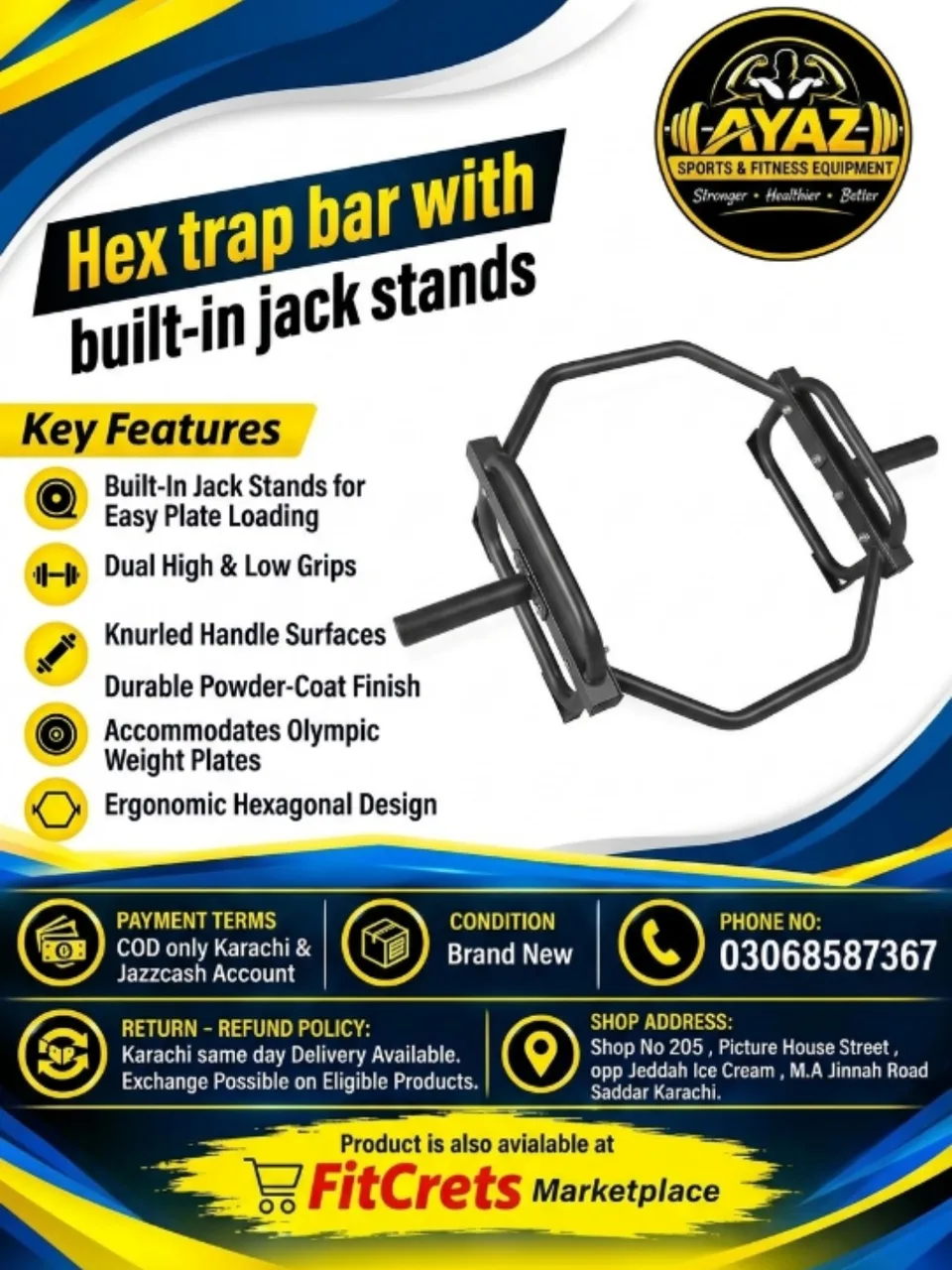 Hex Trap Bar with Built-In Jack Stands