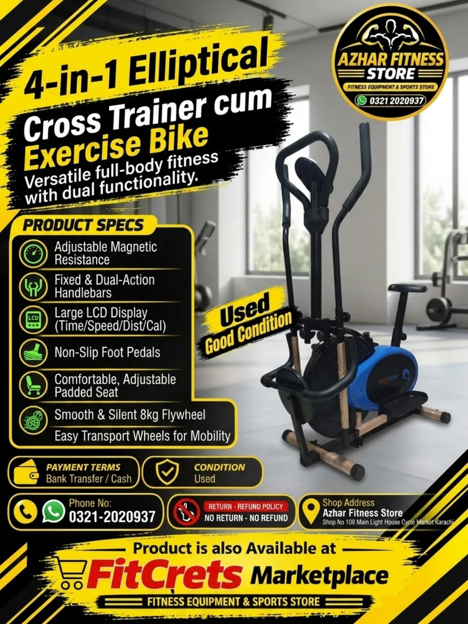 4-in-1 Elliptical Cross Trainer cum Exercise Bike
