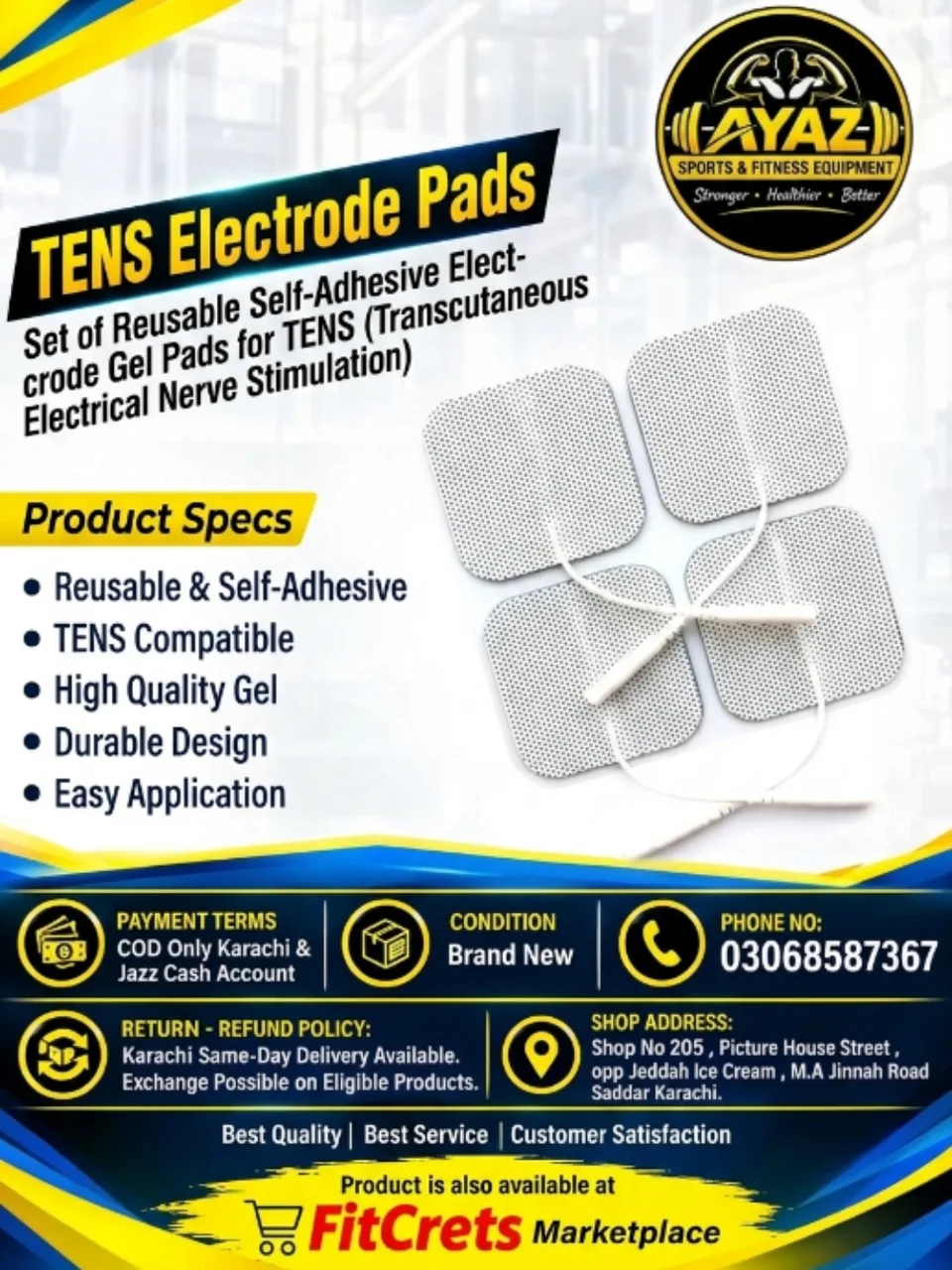 Reusable Self-Adhesive TENS Electrode Gel Pads (Set of 4)