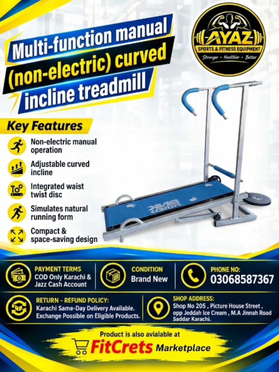 Multi-Function Manual Curved Incline Treadmill — photo 1