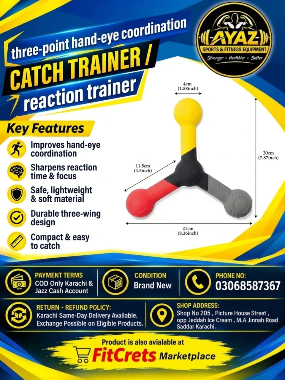 Three-Point Hand-Eye Coordination Catch Trainer / Reaction Trainer — photo 1