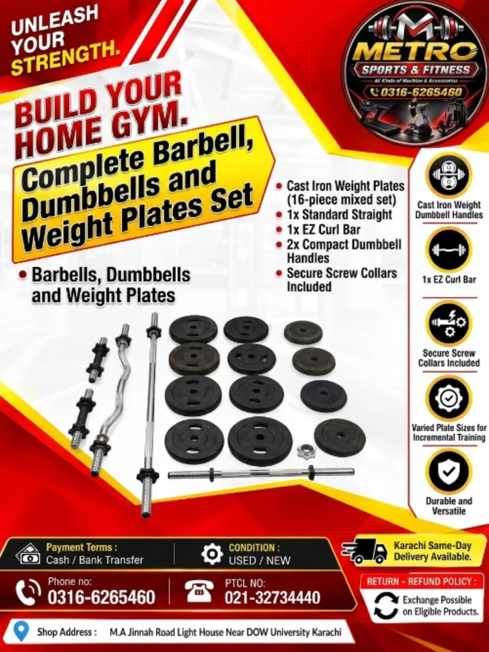 Complete Barbell, Dumbbells and Weight Plates Set