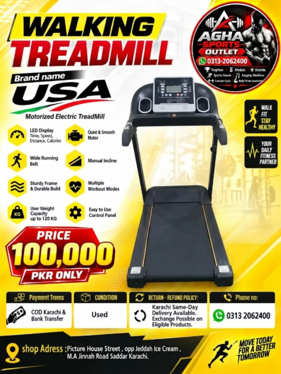 USA Brand Heavy-Duty Motorized Electric Walking Treadmill