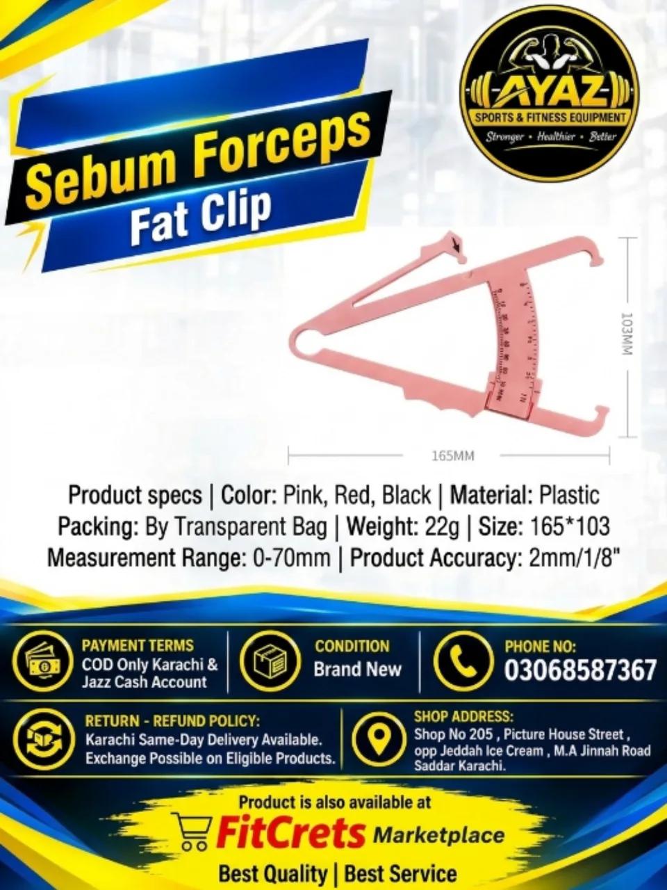 Personal Body Fat Caliper Skinfold Measurement Clip — photo 1