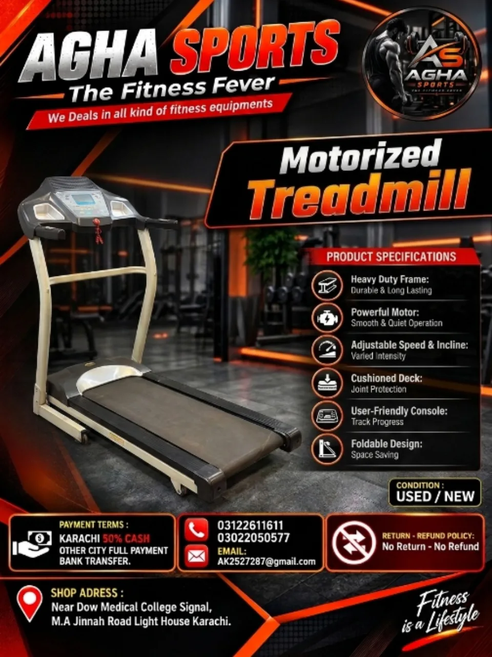 Motorized Treadmill (another residential/light-commercial variation featuring white structural upright beams)