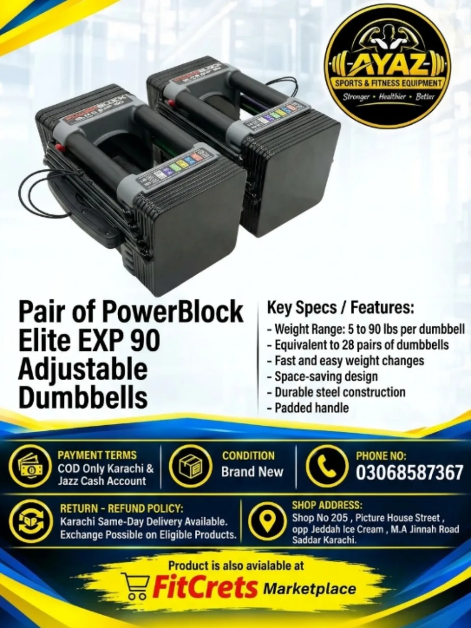 Pair of Power Block Elite EXP 90 Adjustable Dumbbells
