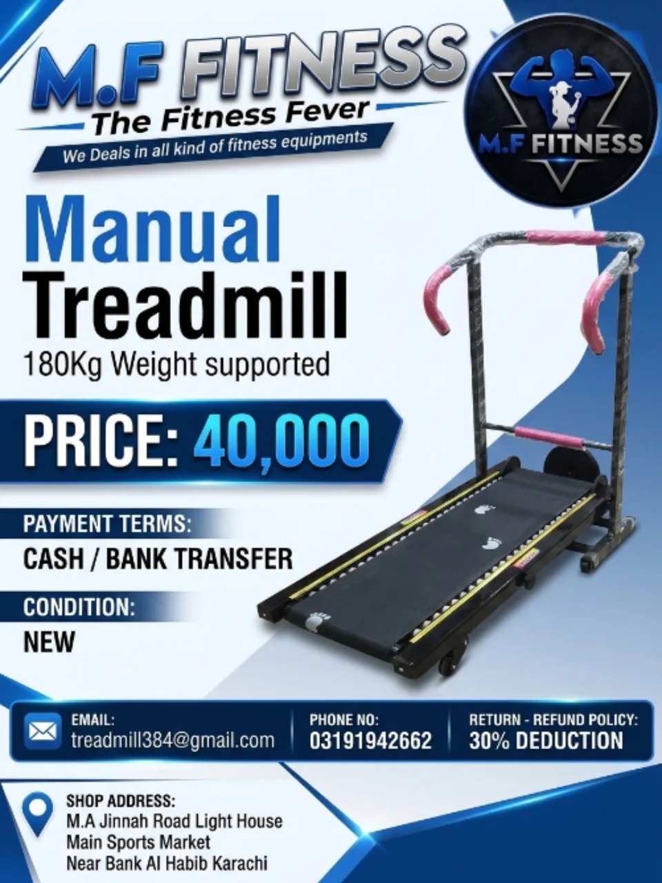 Manual Treadmill (180Kg Weight supported)