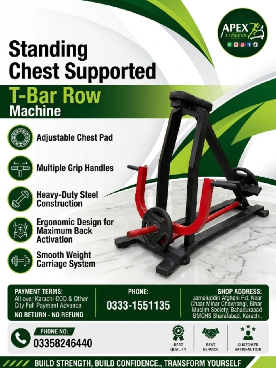 Standing Chest Supported T-Bar Row Machine.