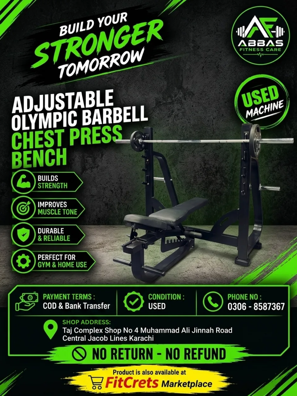 Adjustable Olympic Barbell Chest Press Bench