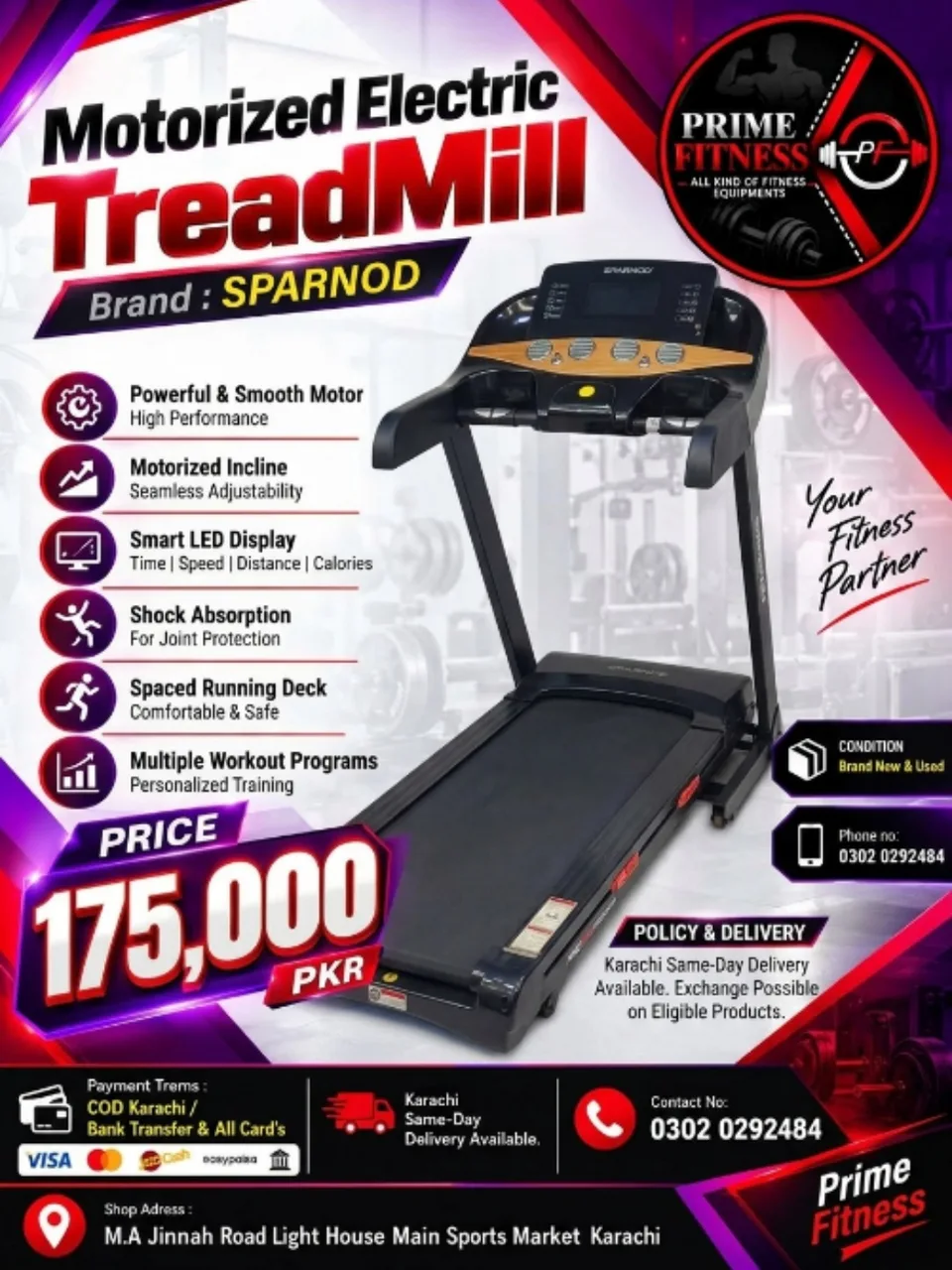 Sparnod Motorized Electric Treadmill