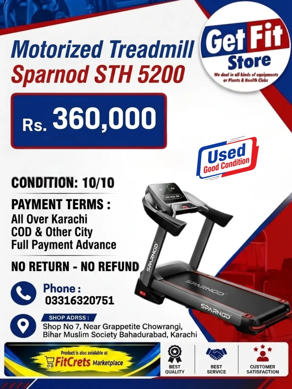 Motorized Treadmill Sparnod STH 5200