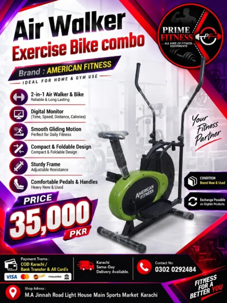 American Fitness Air Walker Exercise Bike Combo