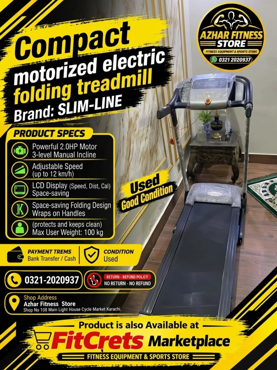 Slim-Line Compact Motorized Electric Folding Treadmill 