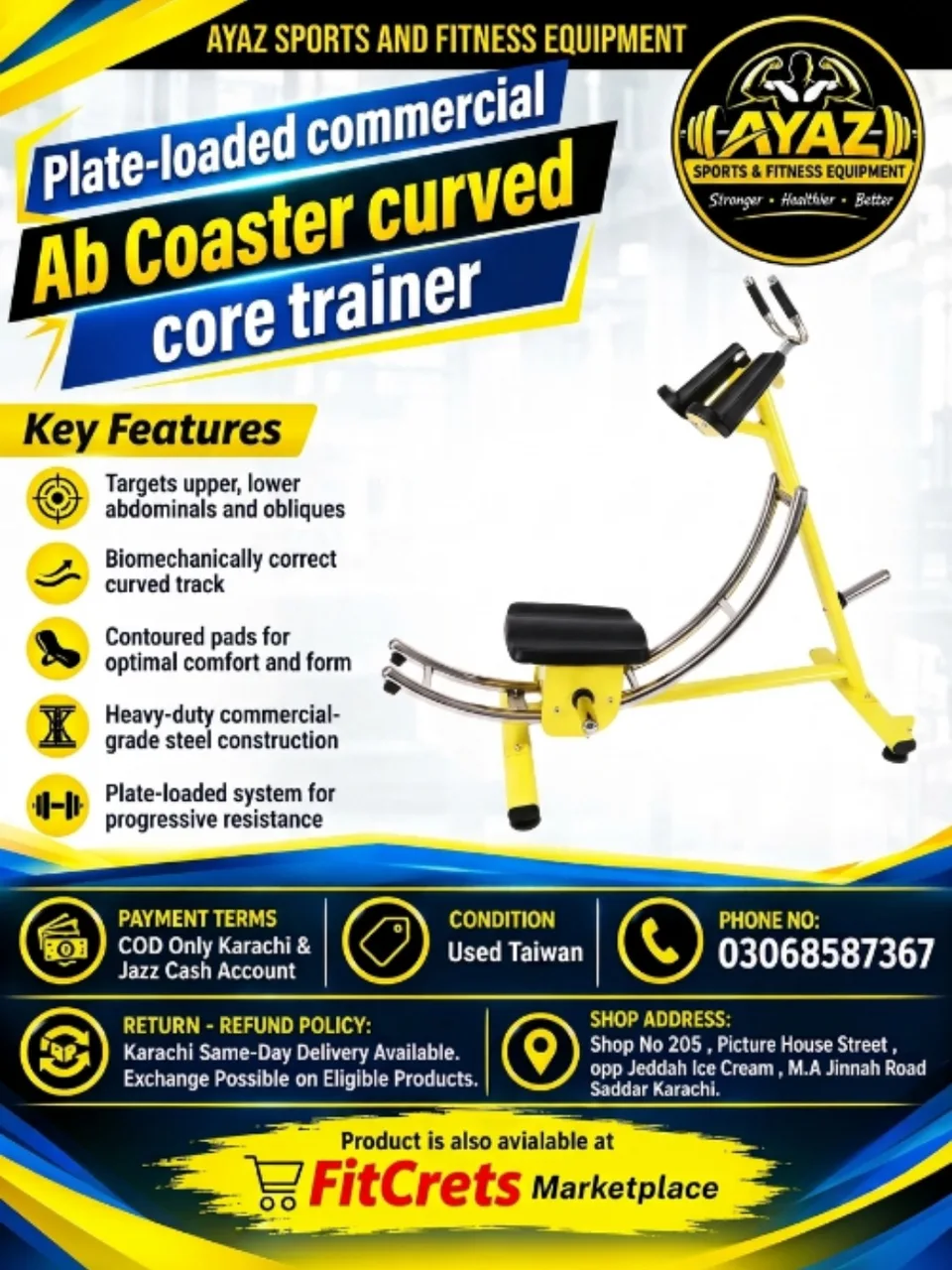 Plate-Loaded Commercial Ab Coaster Curved Core Trainer - Used Taiwan — photo 1